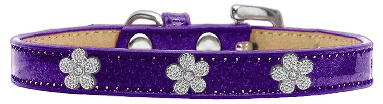 Silver Flower Widget Dog Collar Purple Ice Cream Size 14